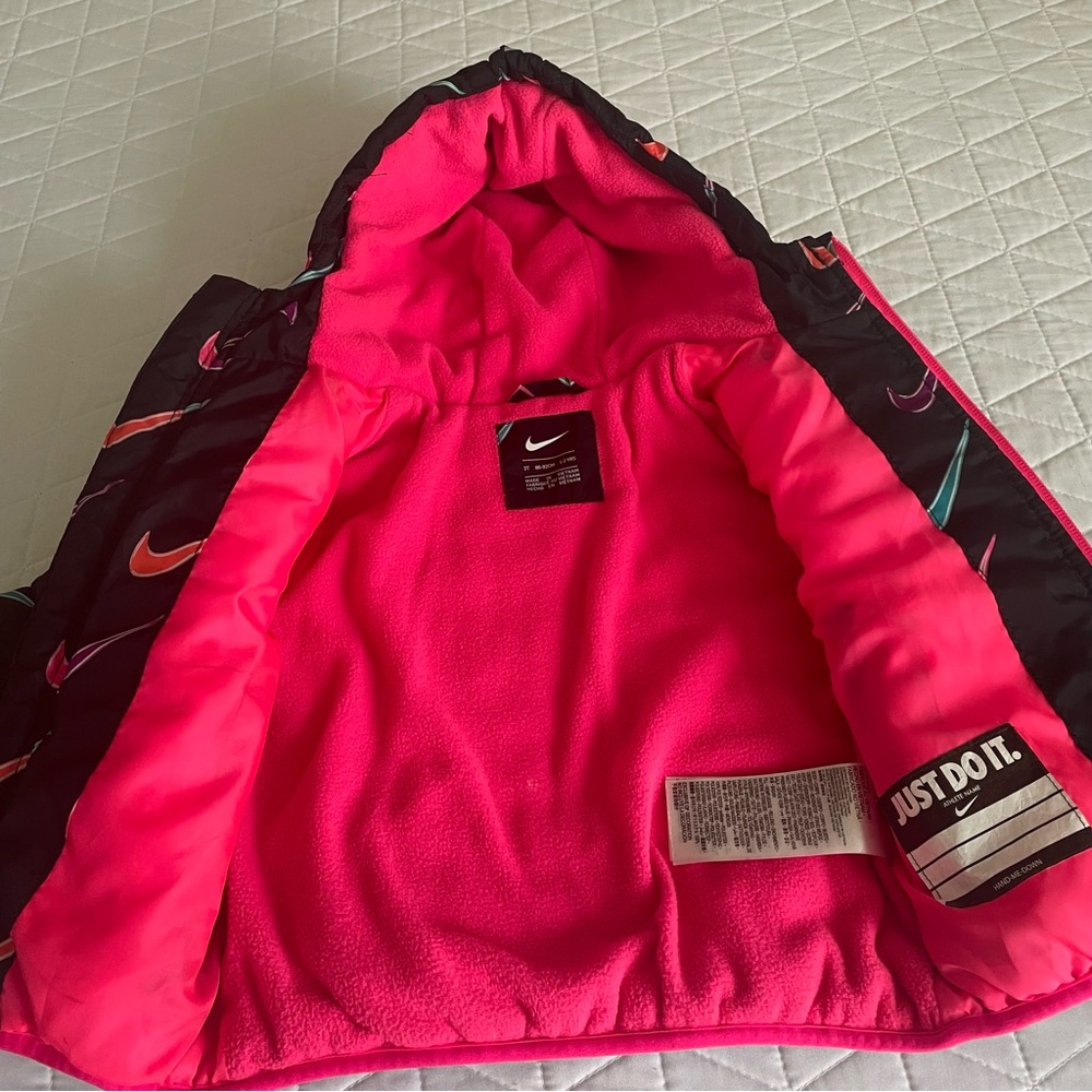 Nike Black Puffer Jacket with Multicolor Swooshes - Picture 3 of 3